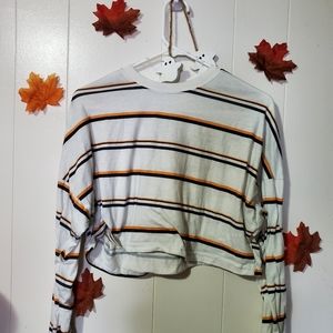 Romwe women's small white striped cropped shirt